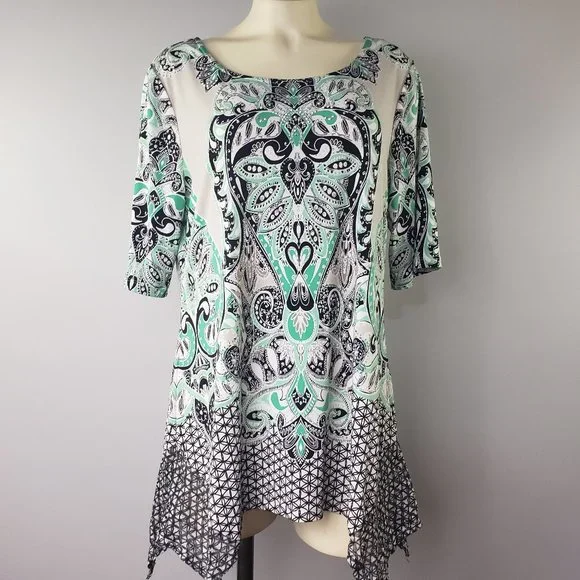 Valerie Stevens embellished top rhinestone stretch short sleeve asymmetr… - Picture 2 of 10